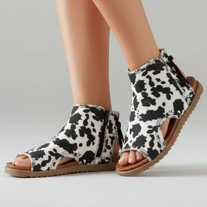 Very G Libra Black Cow Animal Print Western Sandals Shoes Size 7
